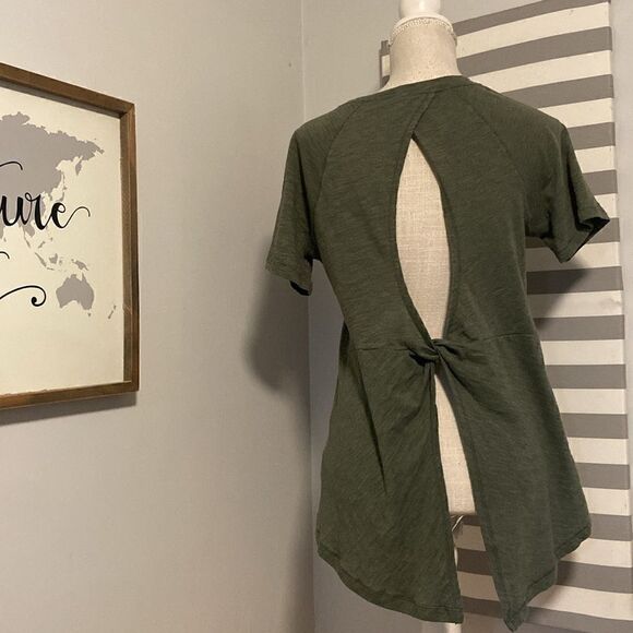 CALIA by Carrie Underwood Green Twist Knot Open Back Short Sleeve Blouse Sz Sm - Picture 5 of 7